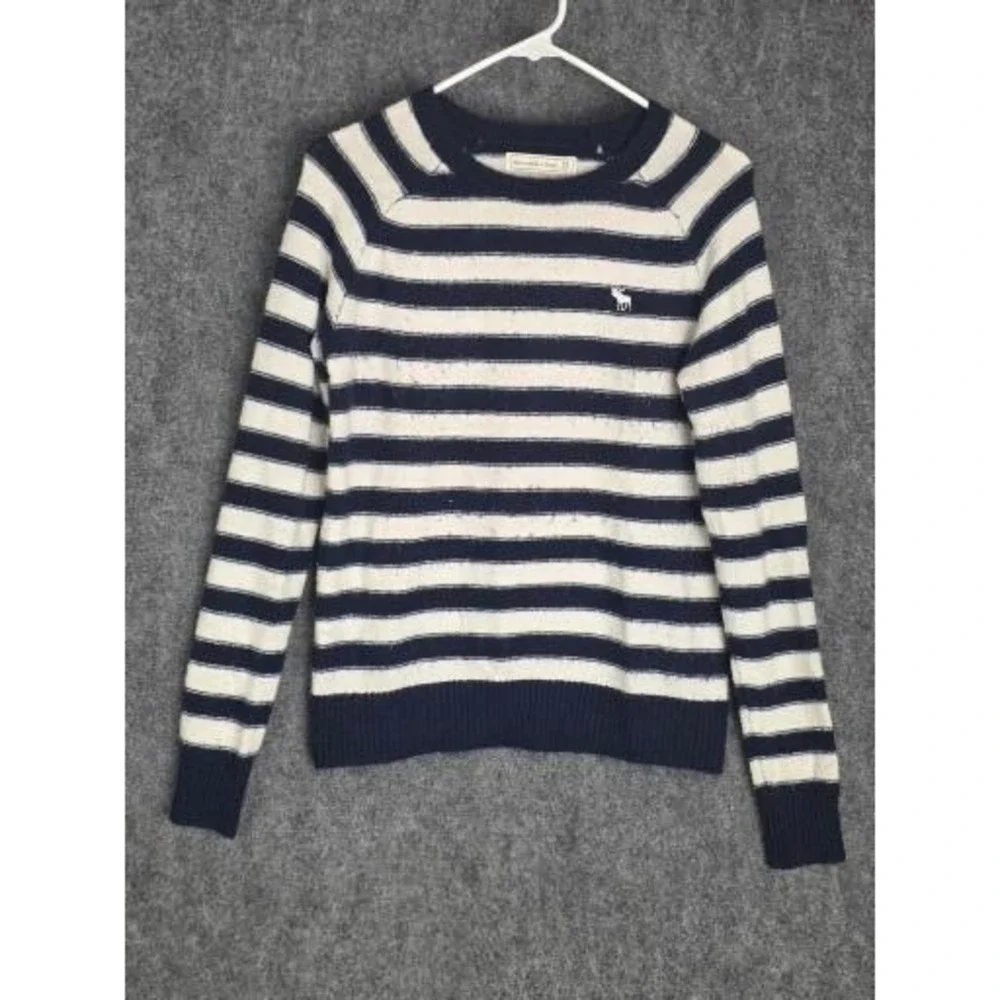 Abercrombie Fitch Navy White Striped Knit Sweater Pullover Long Sleeve Women's M